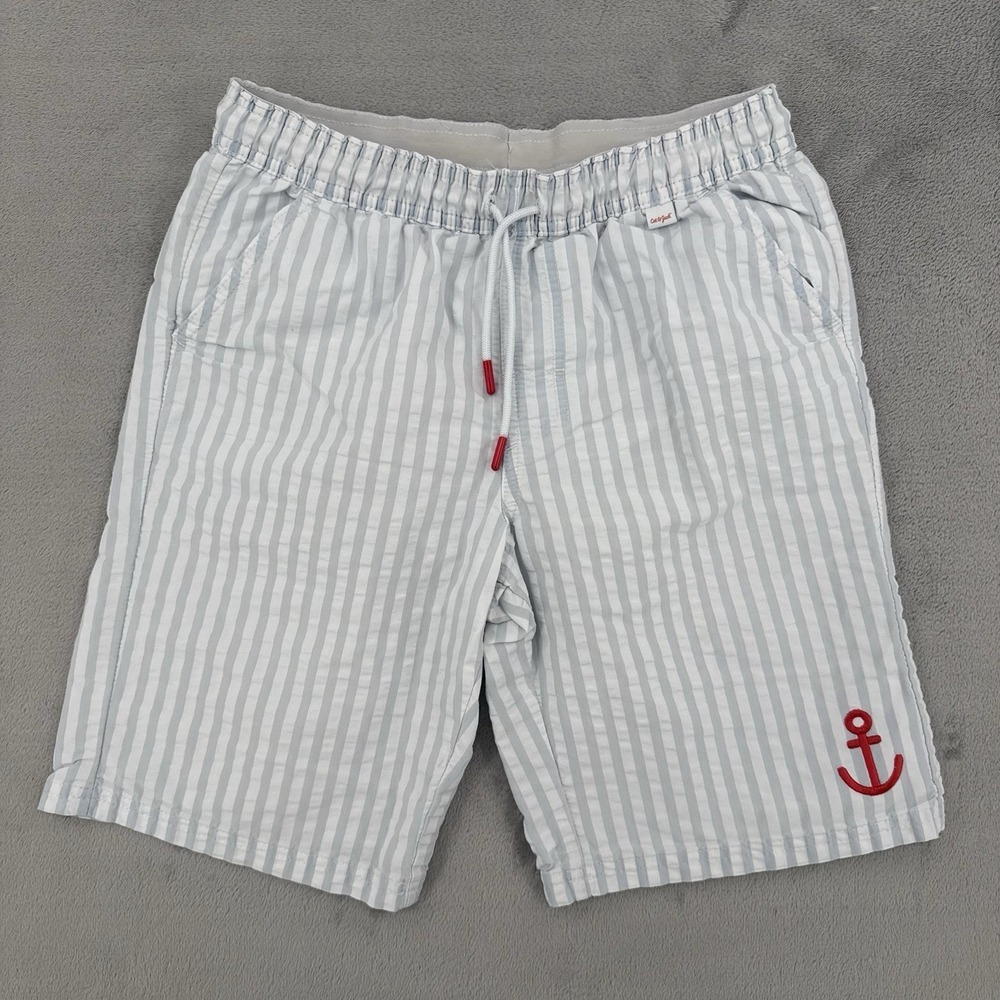 Cat & Jack Boys Blue White Stripe Swim Trunks Sz L  (12/14) Red Anchor Summer